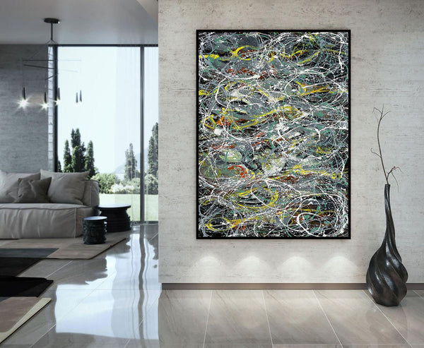 Large Original Abstract Painting modern fine Art Home Decor Jackson Pollock Style on Canvas - Luxurious Strings 11