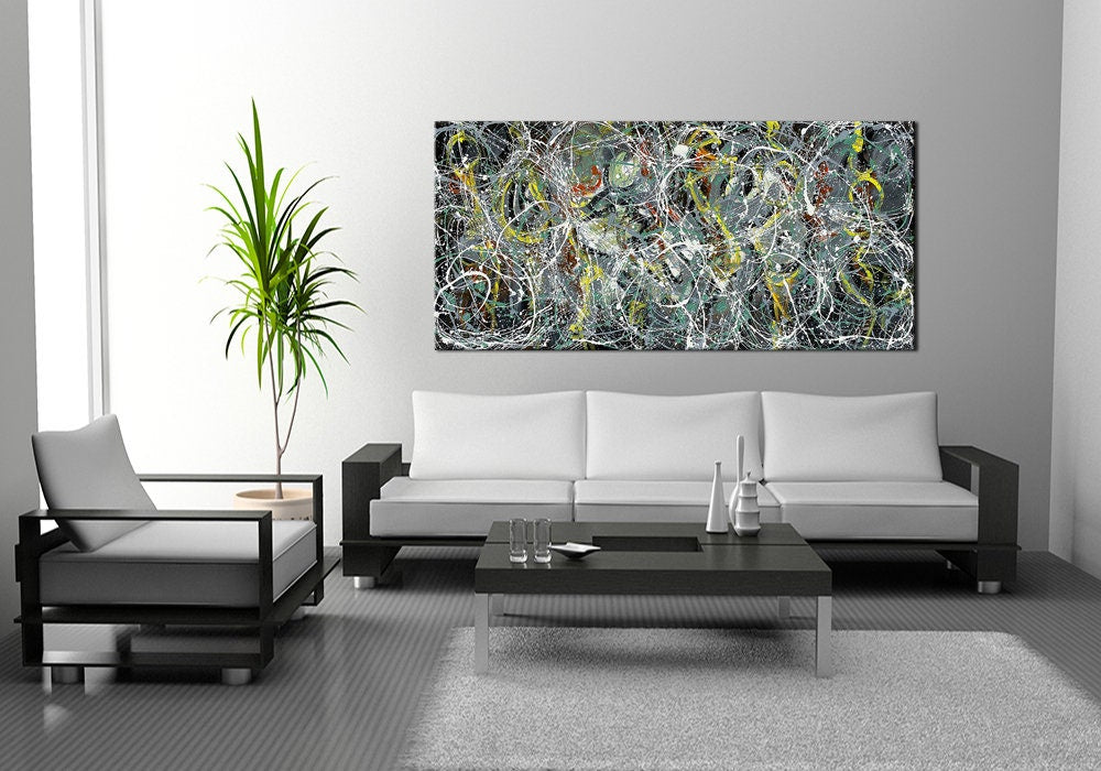 Large Original Abstract Painting modern fine Art Home Decor Jackson Pollock Style on Canvas - Luxurious Strings 11