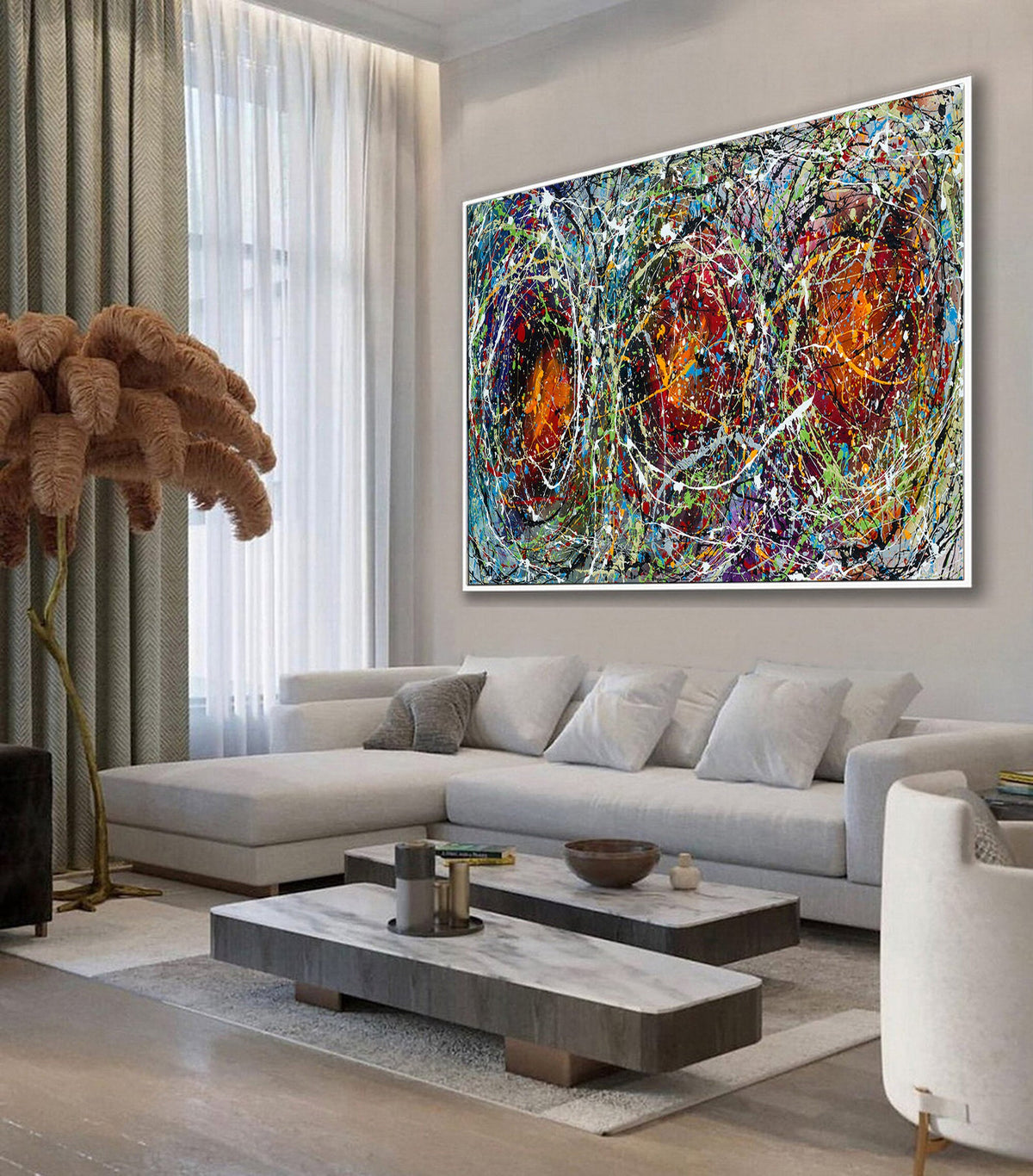Original Abstract Wall Art Painting modern fine art Home Decor Jackson Pollock Style on Canvas - Luxurious Strings 23