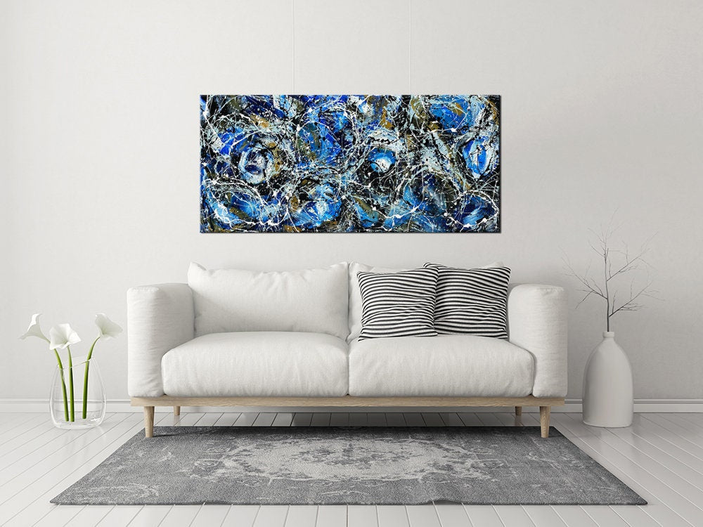Large Original Abstract Painting modern fine Art Home Decor Jackson Pollock Style on Canvas - Luxurious Strings 14