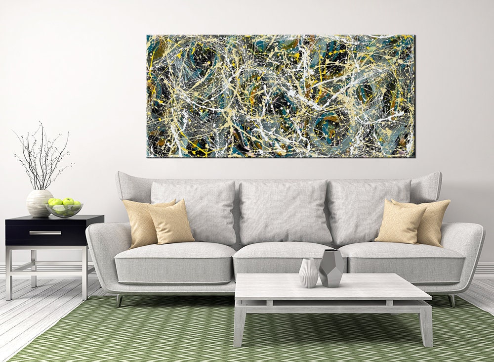 Large Original Abstract Painting modern fine Art Home Decor Jackson Pollock Style on Canvas - Luxurious Strings 16