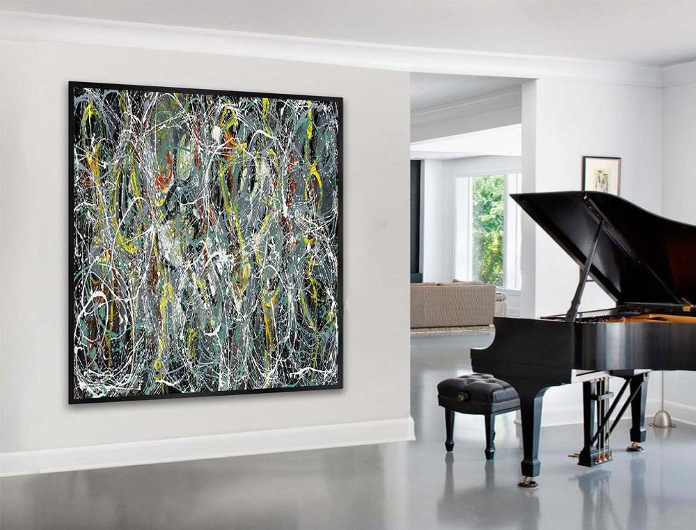 Large Original Abstract Painting modern fine Art Home Decor Jackson Pollock Style on Canvas - Luxurious Strings 11