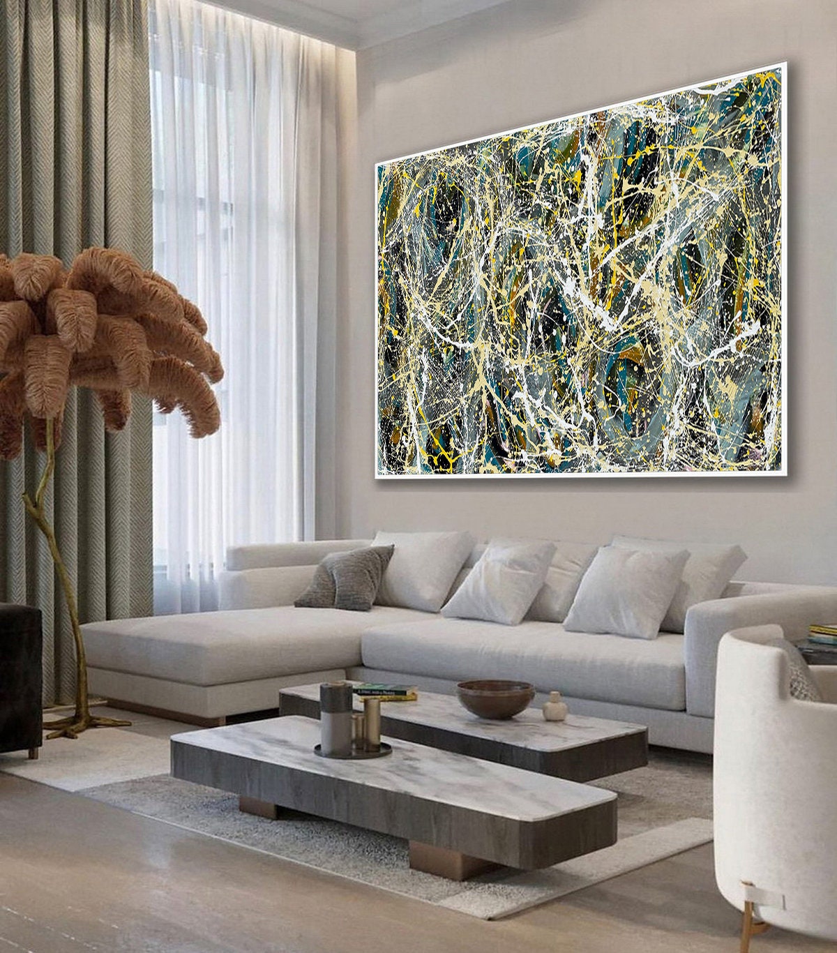 Large Original Abstract Painting modern fine Art Home Decor Jackson Pollock Style on Canvas - Luxurious Strings 16