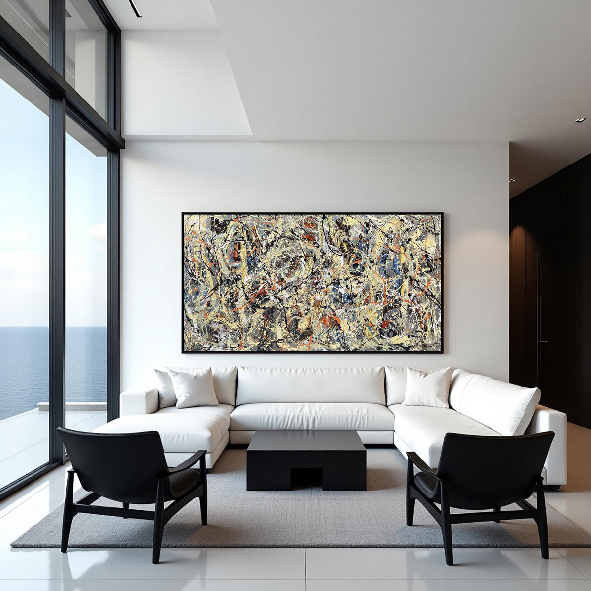 Jackson Pollock style abstract drip painting black orange beige splatter art large canvas modern original abstract art wall decor