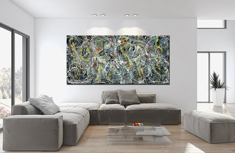Large Original Abstract Painting modern fine Art Home Decor Jackson Pollock Style on Canvas - Luxurious Strings 11