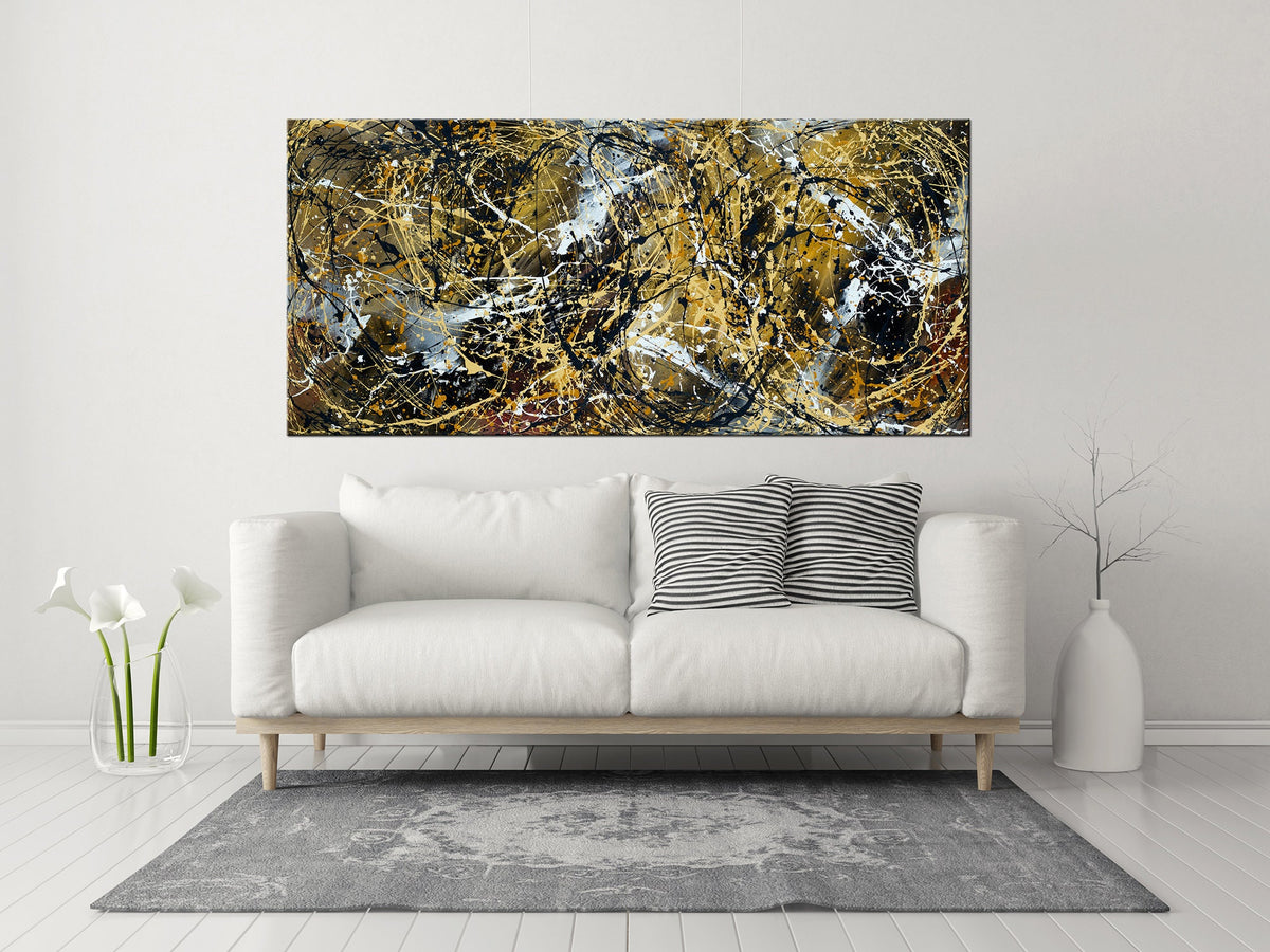 Original Abstract Wall Art Painting modern fine art Home Decor Jackson Pollock Style on Canvas - Luxurious Strings 24