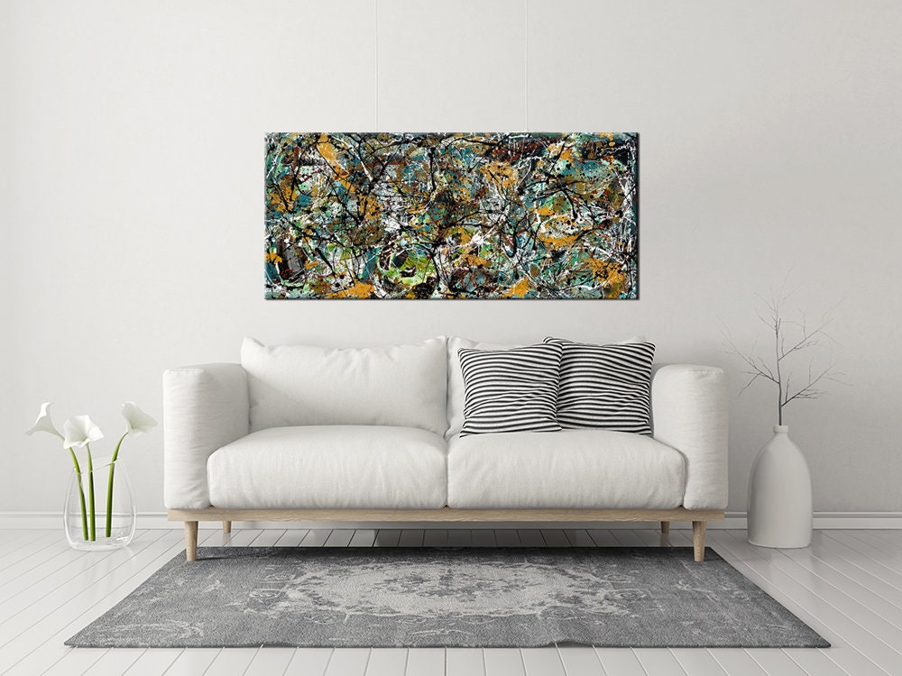 Large Original Abstract Painting modern fine Art Home Decor Jackson Pollock Style on Canvas - Luxurious Strings 15