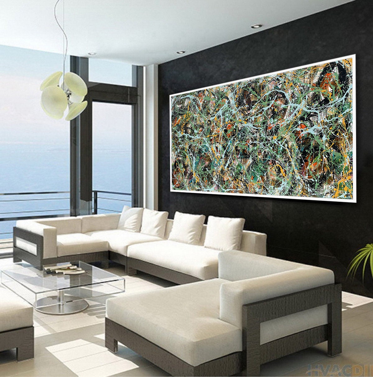 Large Original Abstract Painting modern fine Art Home Decor Jackson Pollock Style on Canvas - Luxurious Strings 12