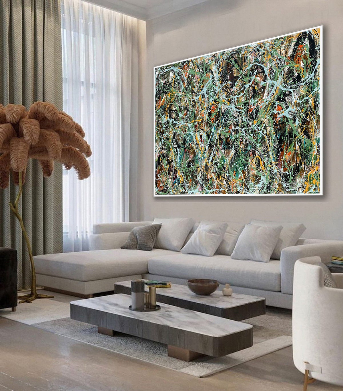 Large Original Abstract Painting modern fine Art Home Decor Jackson Pollock Style on Canvas - Luxurious Strings 12