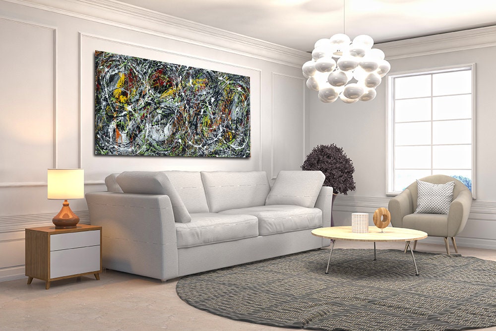 Original Abstract Wall Art Painting modern fine art Home Decor Jackson Pollock Style on Canvas - Luxurious Strings 21
