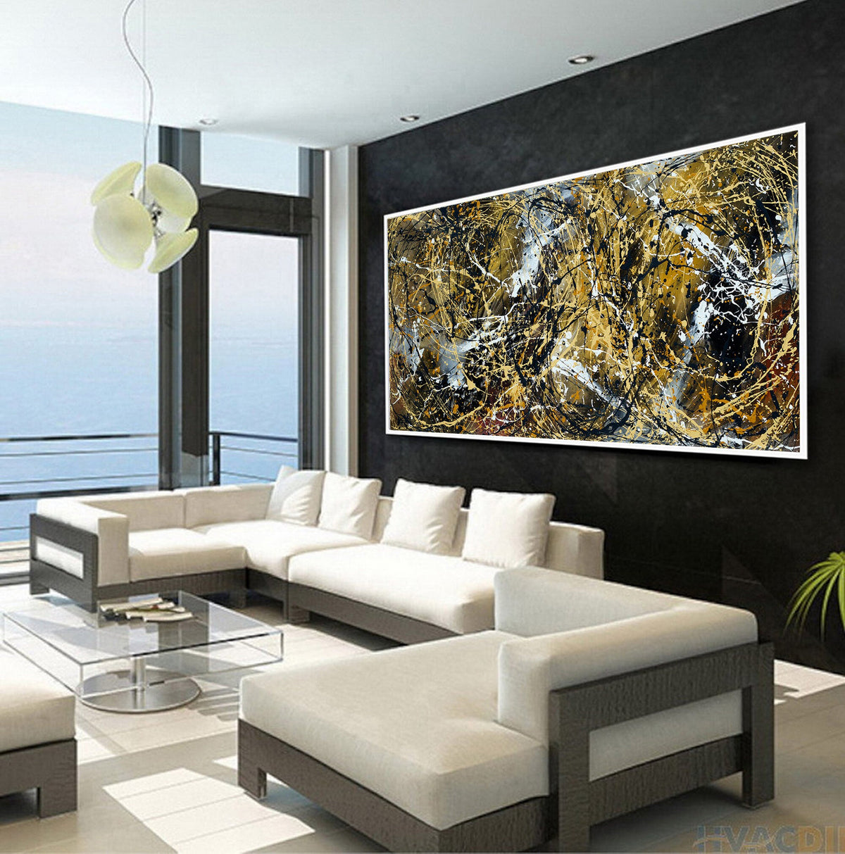 Original Abstract Wall Art Painting modern fine art Home Decor Jackson Pollock Style on Canvas - Luxurious Strings 24