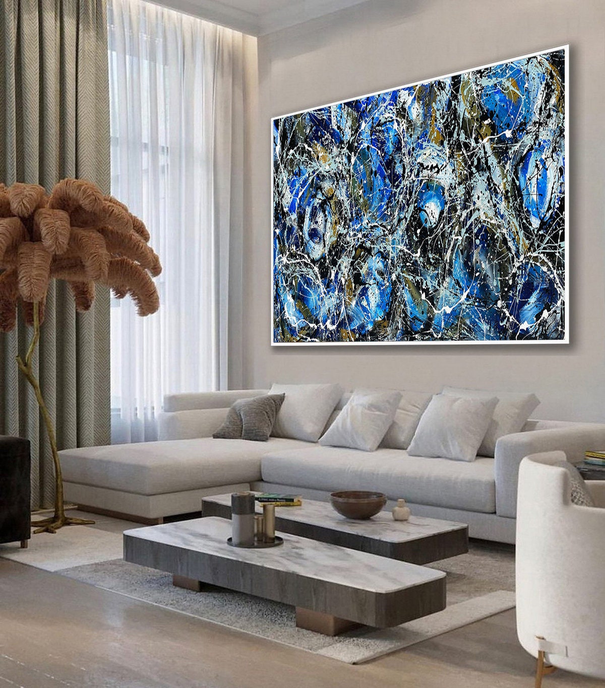 Large Original Abstract Painting modern fine Art Home Decor Jackson Pollock Style on Canvas - Luxurious Strings 14