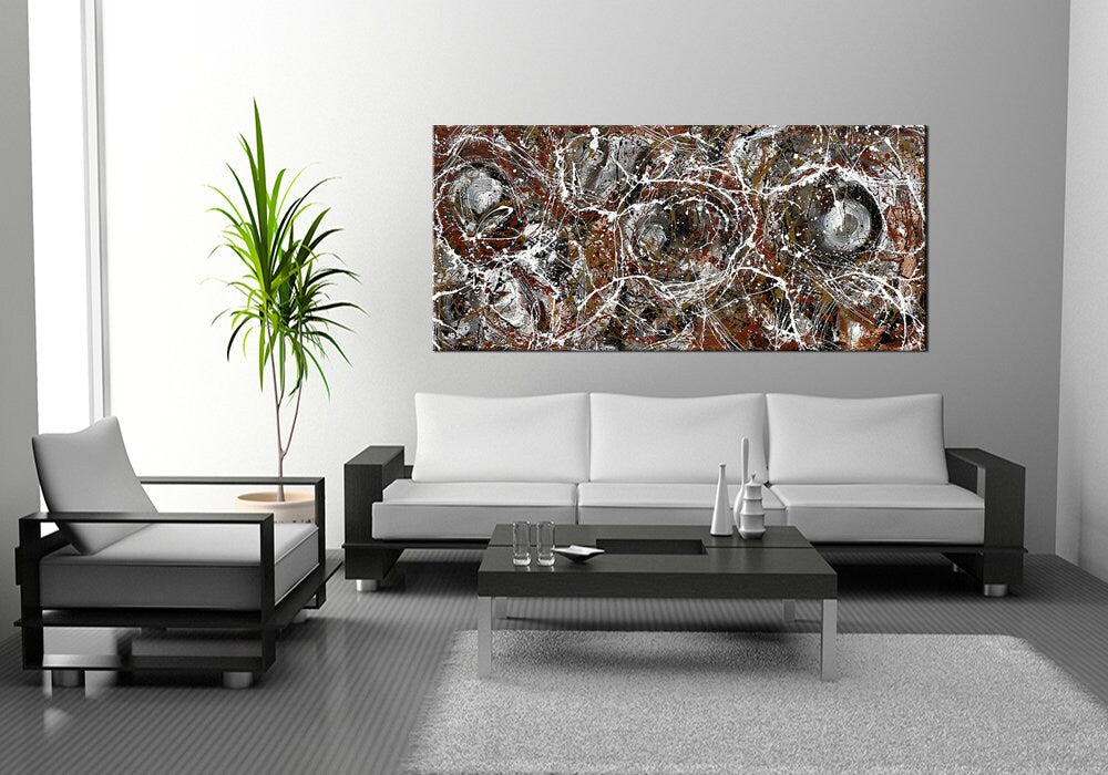 Large Original Abstract Painting modern fine Art Home Decor Jackson Pollock Style on Canvas - Luxurious Strings 13