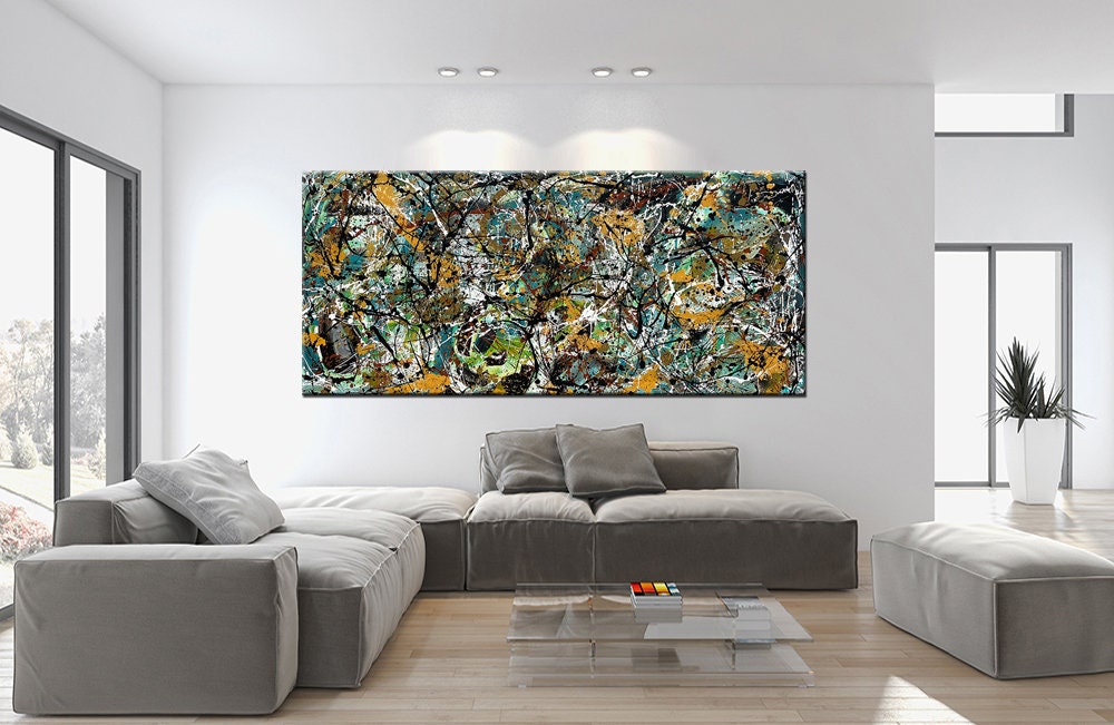 Large Original Abstract Painting modern fine Art Home Decor Jackson Pollock Style on Canvas - Luxurious Strings 15