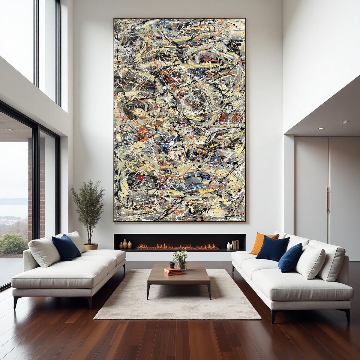 Jackson Pollock style abstract drip painting black orange beige splatter art large canvas modern original abstract art wall decor