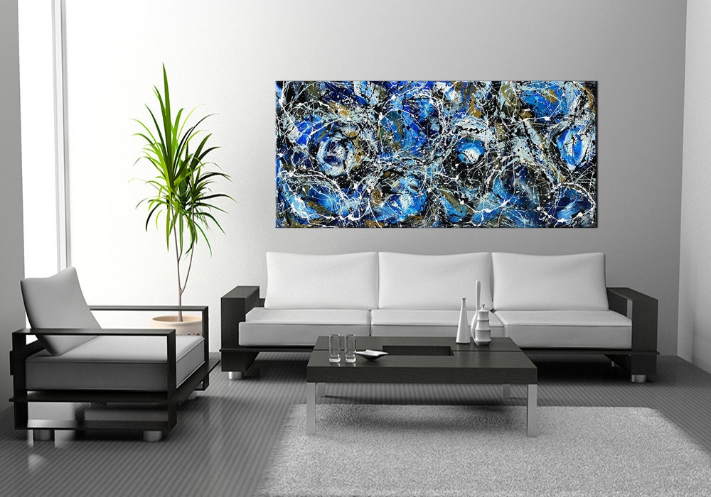 Large Original Abstract Painting modern fine Art Home Decor Jackson Pollock Style on Canvas - Luxurious Strings 14