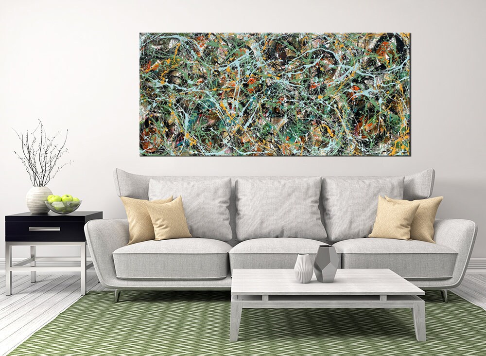 Large Original Abstract Painting modern fine Art Home Decor Jackson Pollock Style on Canvas - Luxurious Strings 12