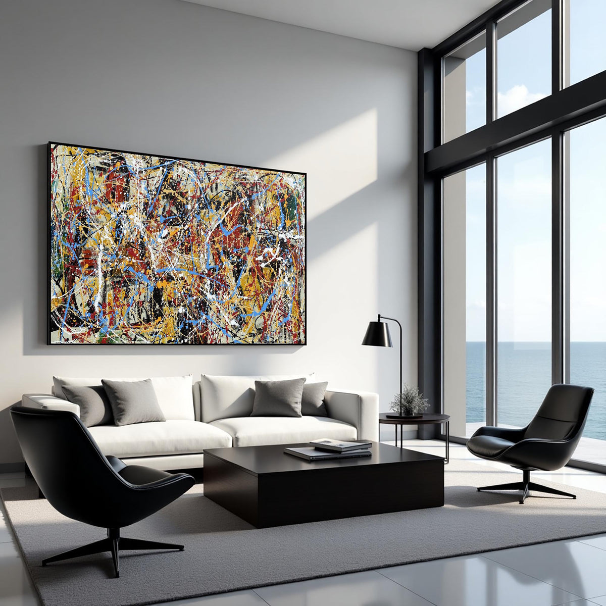 Bold Abstract Painting – Colorful Modern Drip Art – Large Canvas Wall Art – Handmade Jackson Pollock Style – Red Blue Yellow Artwork