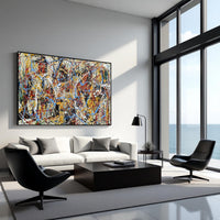 Bold Abstract Painting – Colorful Modern Drip Art – Large Canvas Wall Art – Handmade Jackson Pollock Style – Red Blue Yellow Artwork