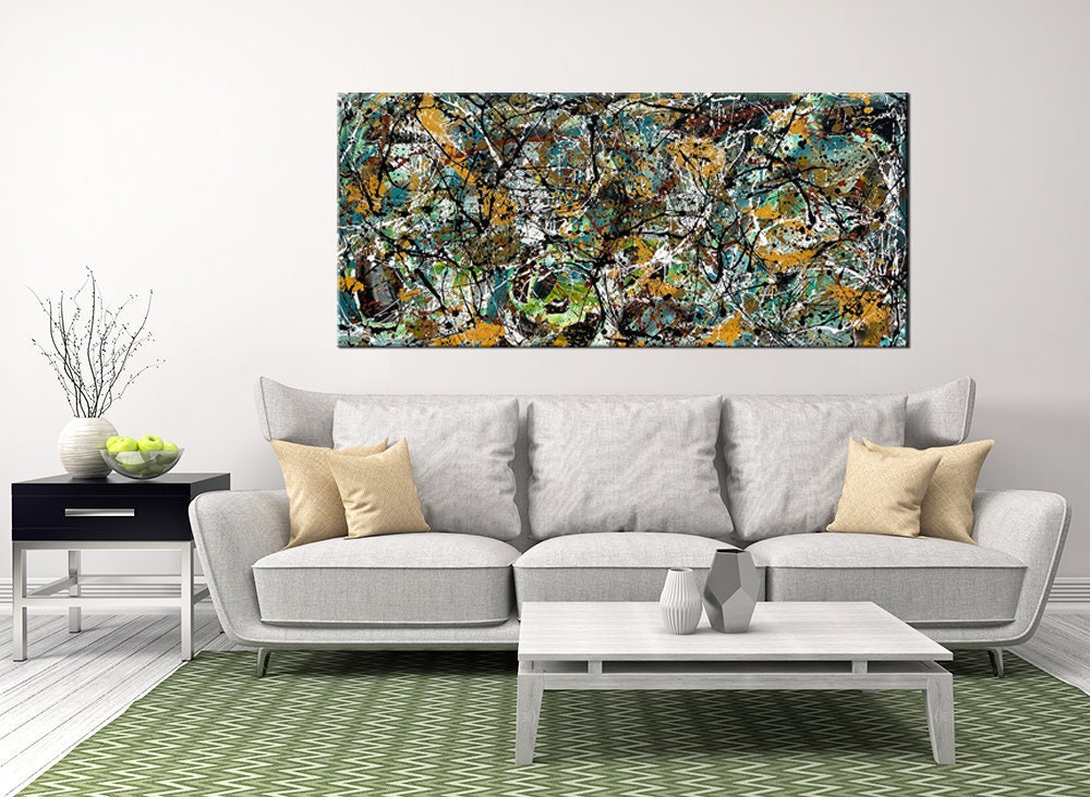 Large Original Abstract Painting modern fine Art Home Decor Jackson Pollock Style on Canvas - Luxurious Strings 15