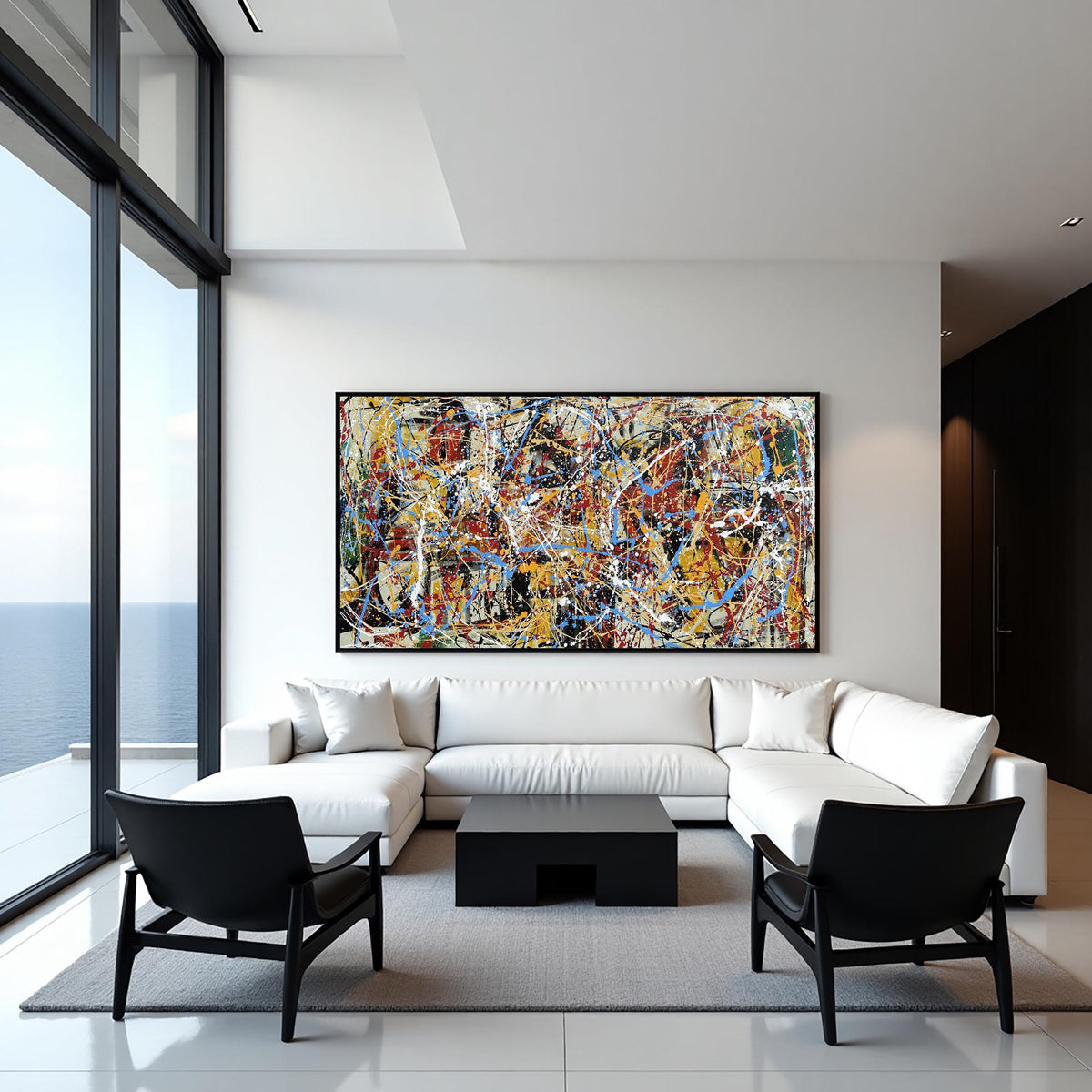 Bold Abstract Painting – Colorful Modern Drip Art – Large Canvas Wall Art – Handmade Jackson Pollock Style – Red Blue Yellow Artwork