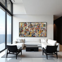 Bold Abstract Painting – Colorful Modern Drip Art – Large Canvas Wall Art – Handmade Jackson Pollock Style – Red Blue Yellow Artwork