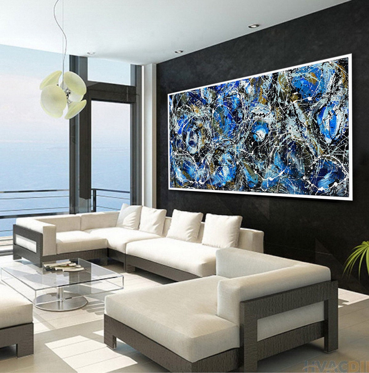 Large Original Abstract Painting modern fine Art Home Decor Jackson Pollock Style on Canvas - Luxurious Strings 14