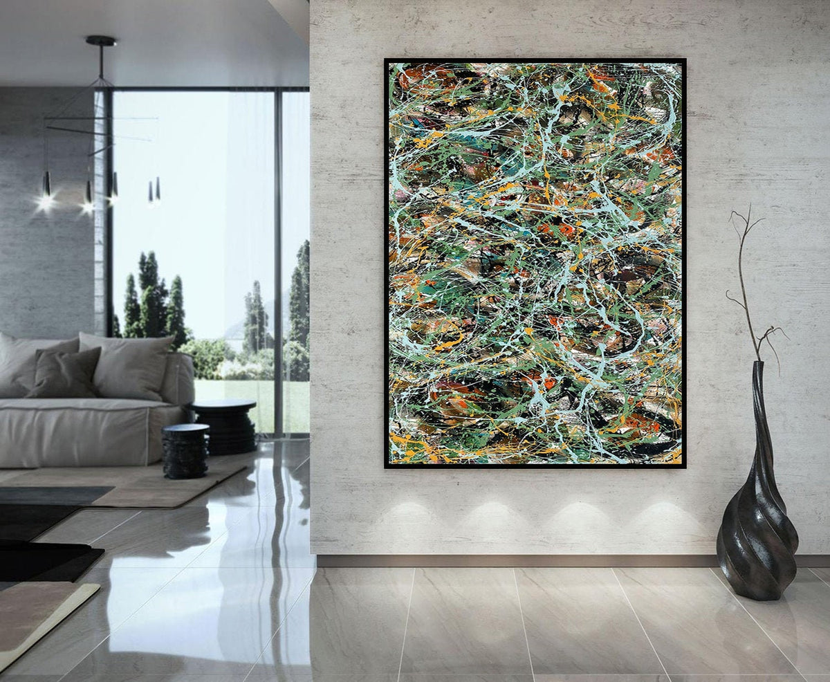 Large Original Abstract Painting modern fine Art Home Decor Jackson Pollock Style on Canvas - Luxurious Strings 12