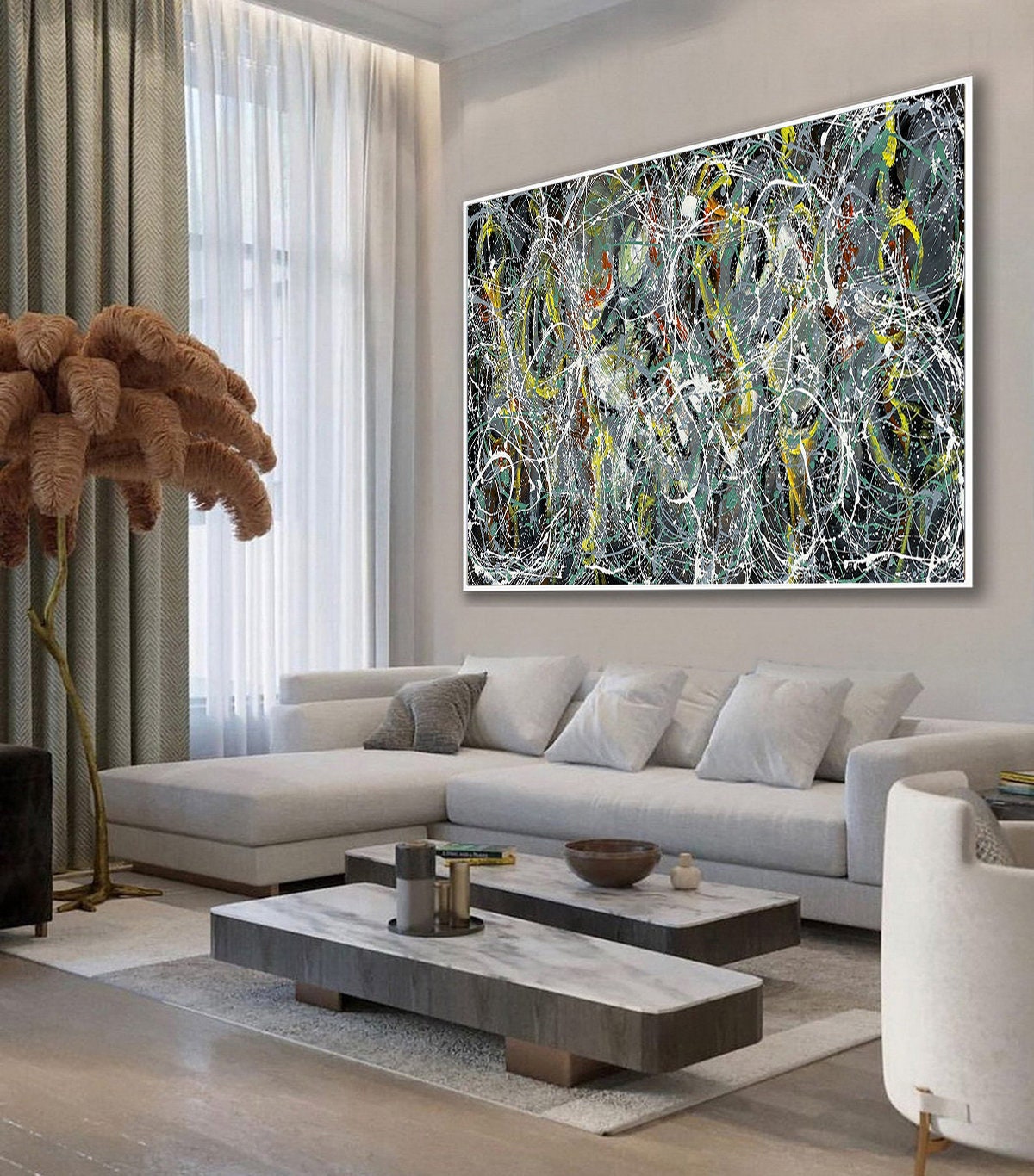 Large Original Abstract Painting modern fine Art Home Decor Jackson Pollock Style on Canvas - Luxurious Strings 11