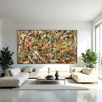 Large abstract splatter painting on canvas red green yellow black | Jackson Pollock style wall art | modern drip painting for living room