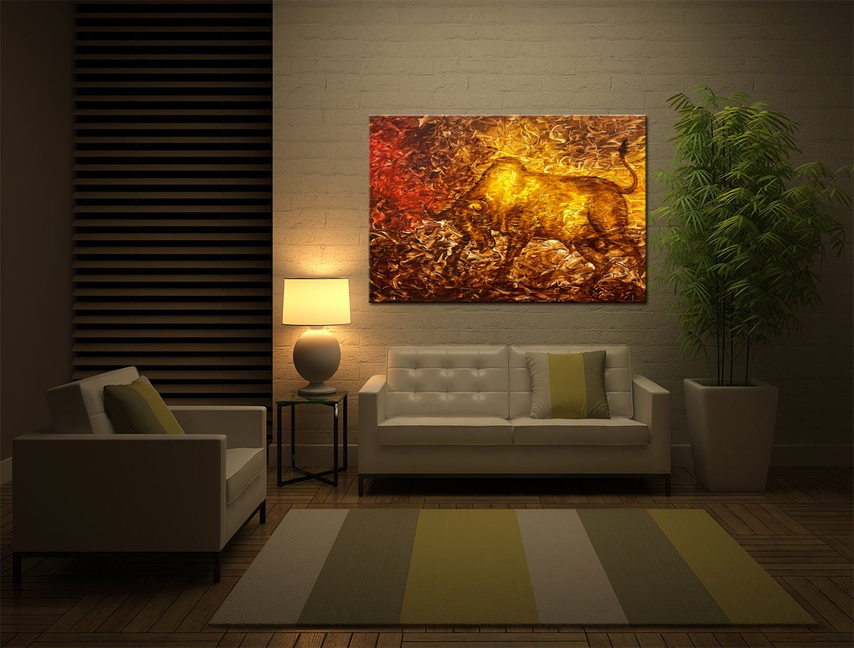 Figurative Bull painting brown and golden Portrait art on canvas, Animal, original wall art for home decor 36" x 48" inch Acrylic painting