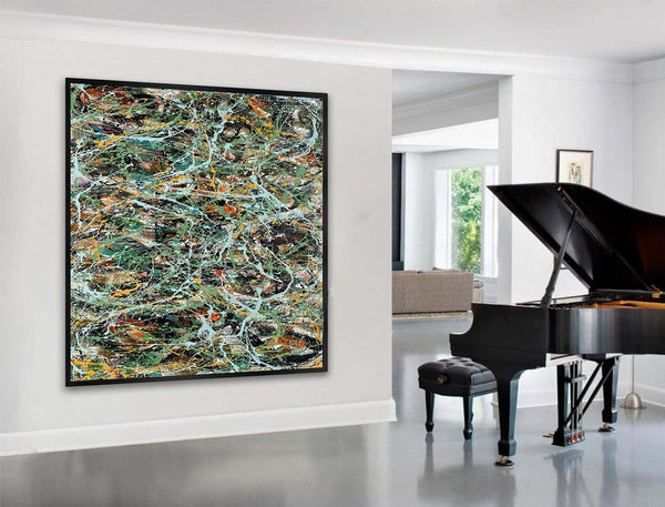 Large Original Abstract Painting modern fine Art Home Decor Jackson Pollock Style on Canvas - Luxurious Strings 12