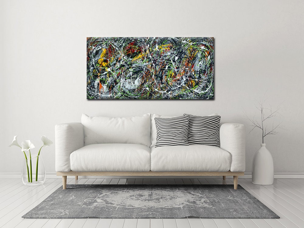 Original Abstract Wall Art Painting modern fine art Home Decor Jackson Pollock Style on Canvas - Luxurious Strings 21