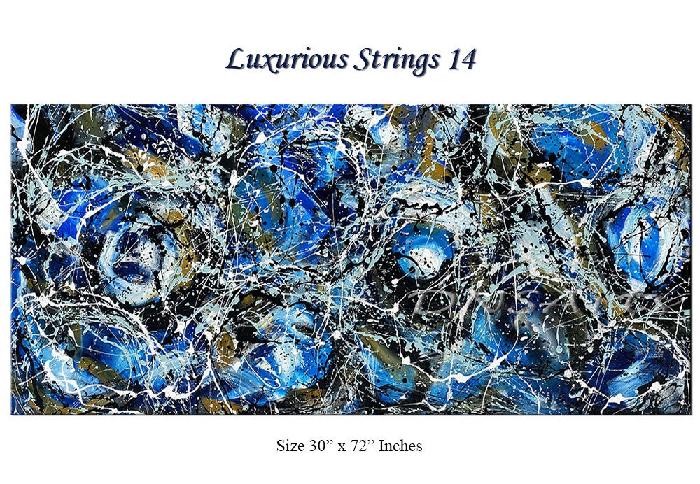 Large Original Abstract Painting modern fine Art Home Decor Jackson Pollock Style on Canvas - Luxurious Strings 14