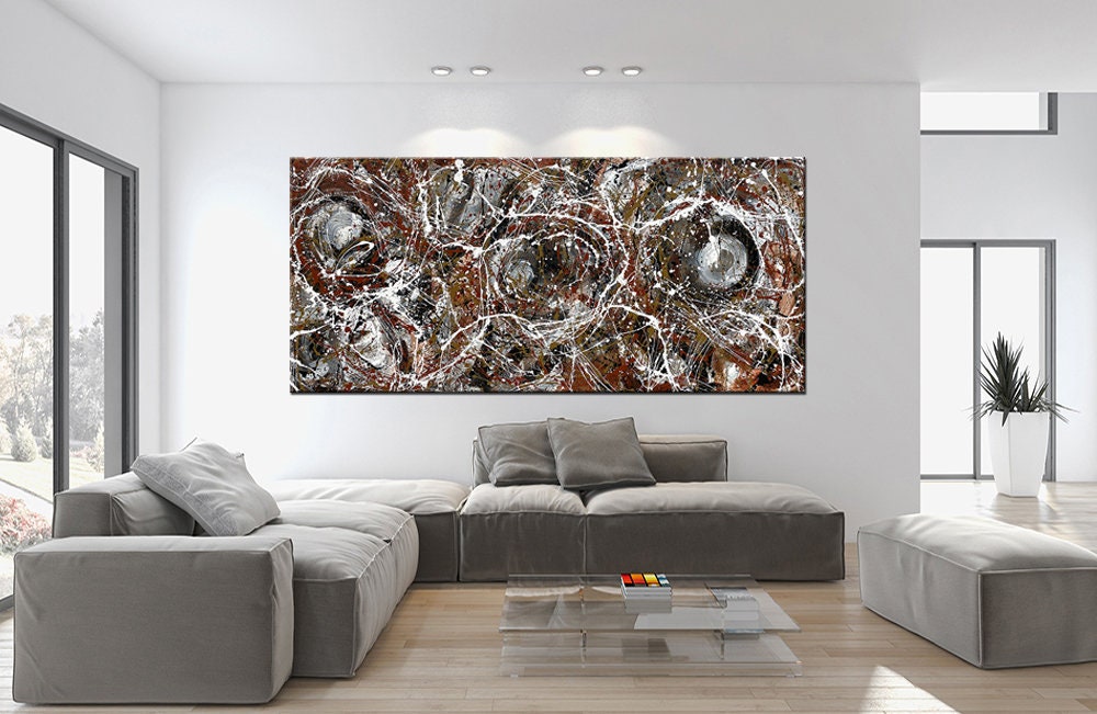 Large Original Abstract Painting modern fine Art Home Decor Jackson Pollock Style on Canvas - Luxurious Strings 13