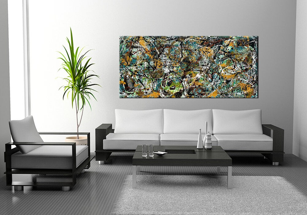 Large Original Abstract Painting modern fine Art Home Decor Jackson Pollock Style on Canvas - Luxurious Strings 15