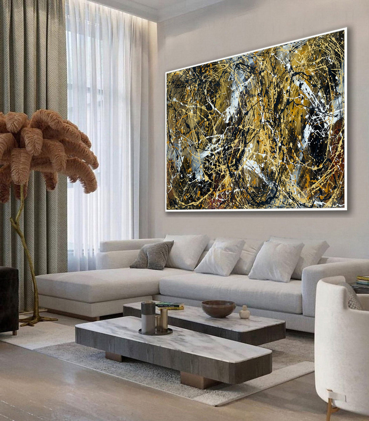 Original Abstract Wall Art Painting modern fine art Home Decor Jackson Pollock Style on Canvas - Luxurious Strings 24