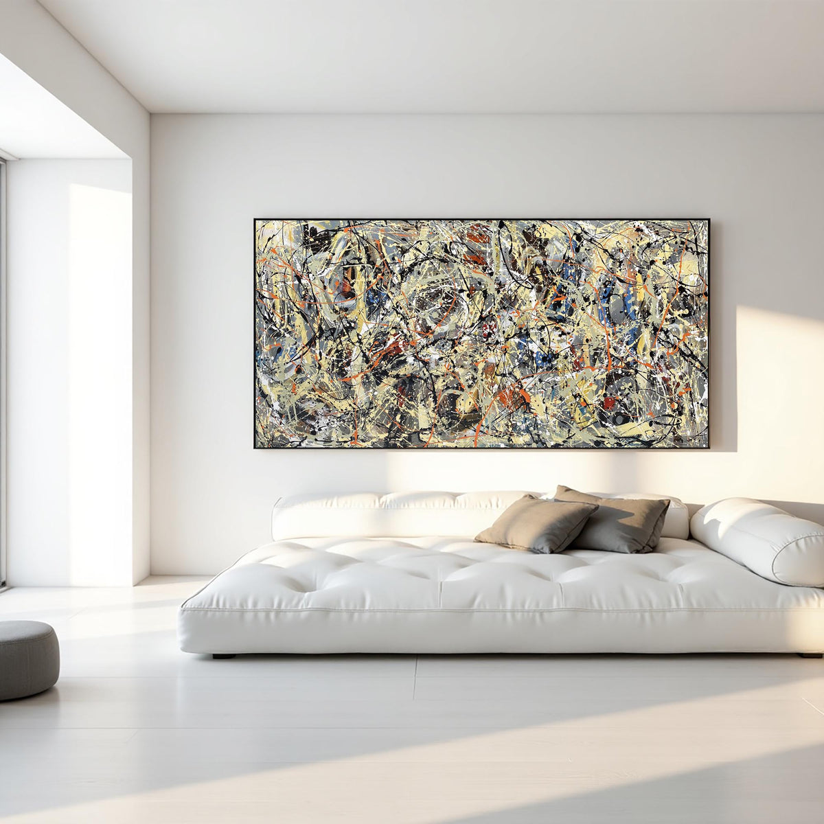 Jackson Pollock style abstract drip painting black orange beige splatter art large canvas modern original abstract art wall decor