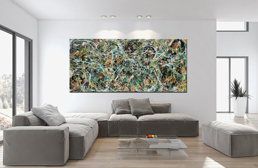 Large Original Abstract Painting modern fine Art Home Decor Jackson Pollock Style on Canvas - Luxurious Strings 12
