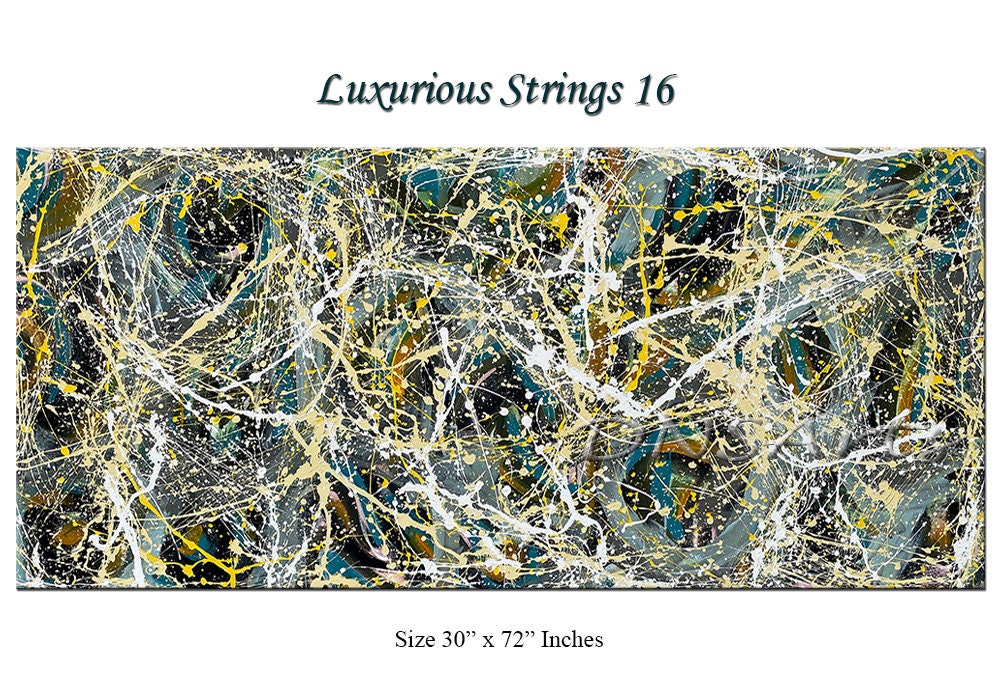 Large Original Abstract Painting modern fine Art Home Decor Jackson Pollock Style on Canvas - Luxurious Strings 16