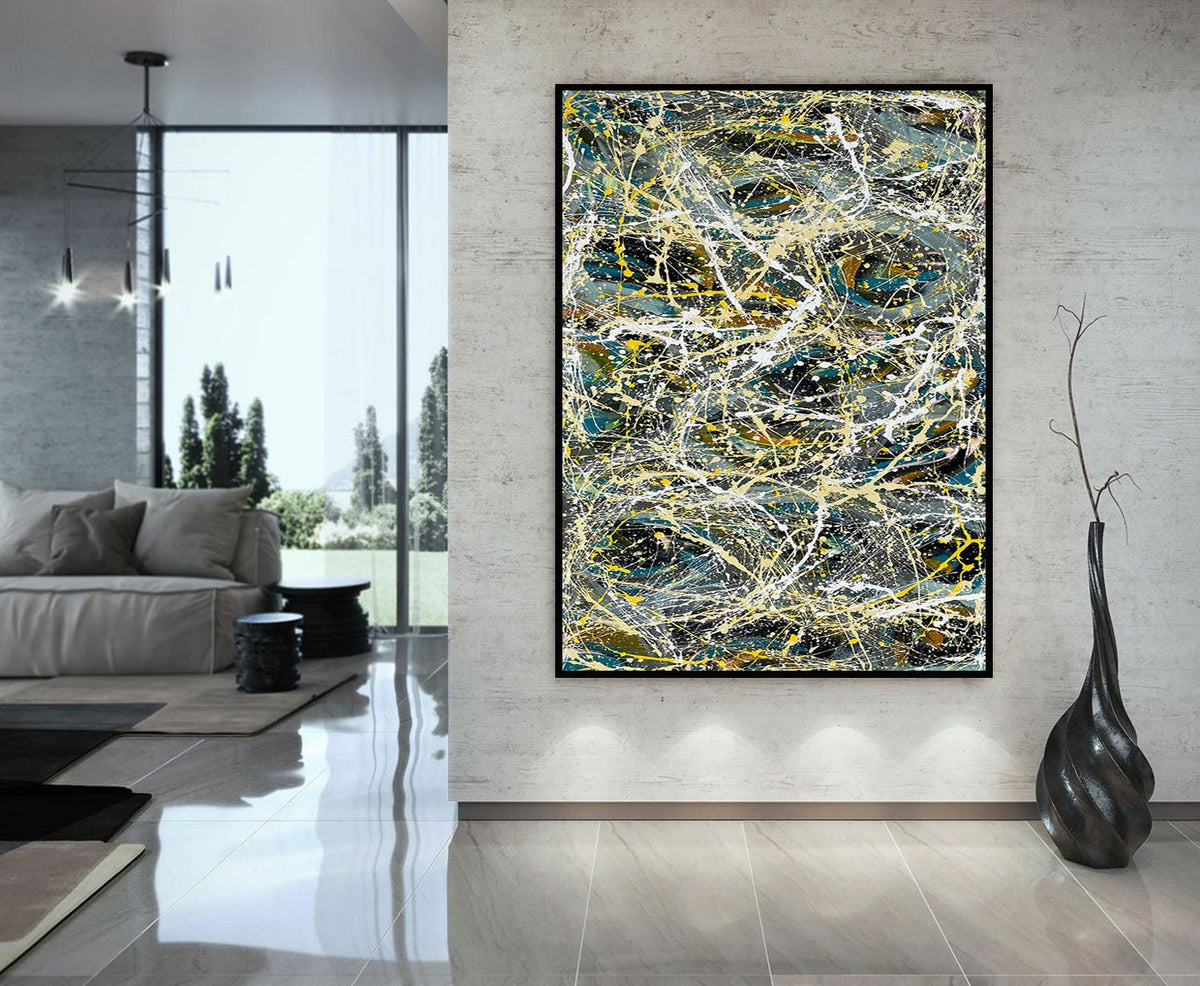 Large Original Abstract Painting modern fine Art Home Decor Jackson Pollock Style on Canvas - Luxurious Strings 16