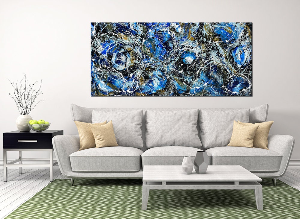 Large Original Abstract Painting modern fine Art Home Decor Jackson Pollock Style on Canvas - Luxurious Strings 14