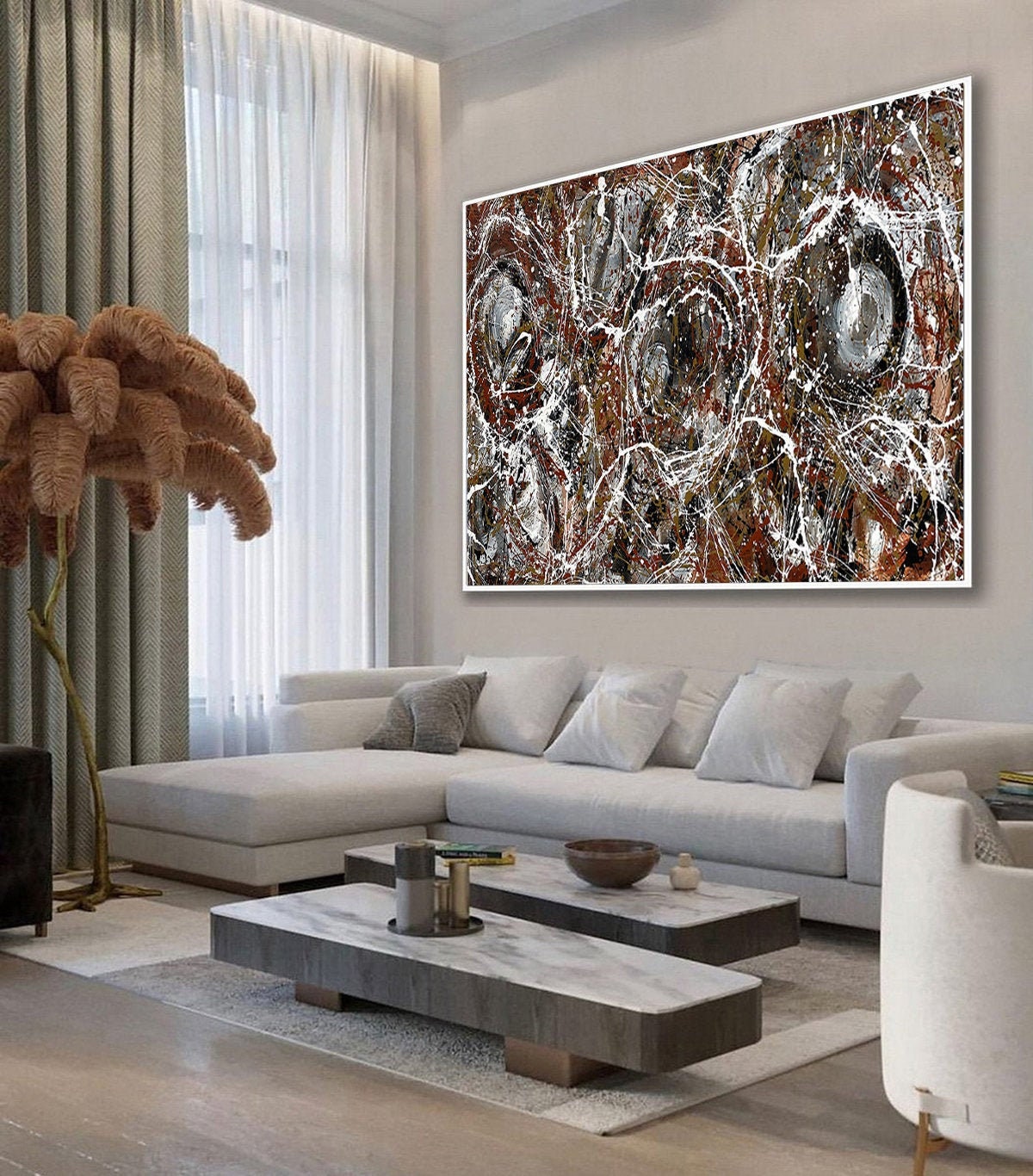 Large Original Abstract Painting modern fine Art Home Decor Jackson Pollock Style on Canvas - Luxurious Strings 13