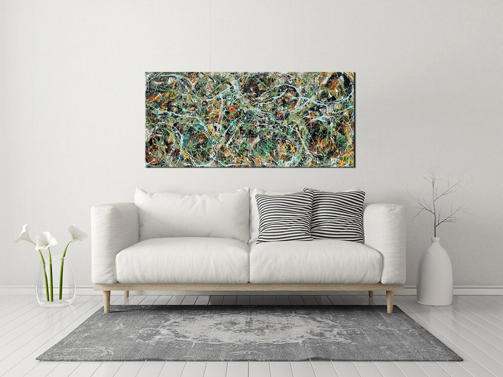 Large Original Abstract Painting modern fine Art Home Decor Jackson Pollock Style on Canvas - Luxurious Strings 12