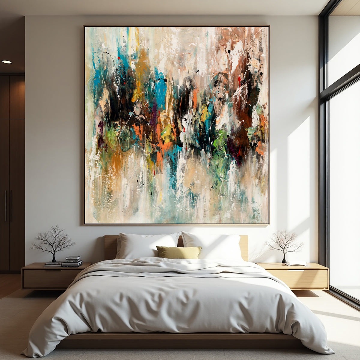 Dynamic Abstract Explosion Painting – Teal Gold Modern Statement Art