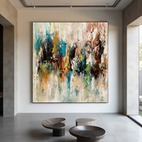 Dynamic Abstract Explosion Painting – Teal Gold Modern Statement Art