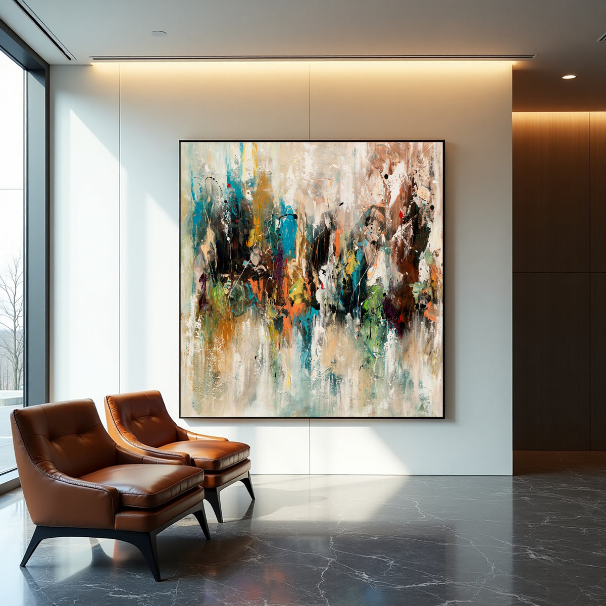 Dynamic Abstract Explosion Painting – Teal Gold Modern Statement Art