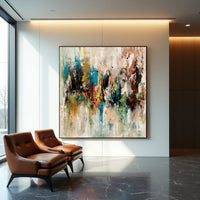 Dynamic Abstract Explosion Painting – Teal Gold Modern Statement Art