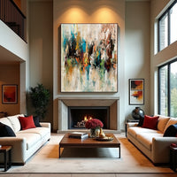 Dynamic Abstract Explosion Painting – Teal Gold Modern Statement Art