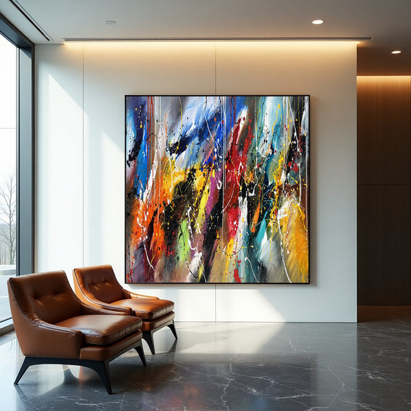 Color Burst Abstract Painting on Canvas – Original Hand-Painted Statement Wall Art Luxurious String 6